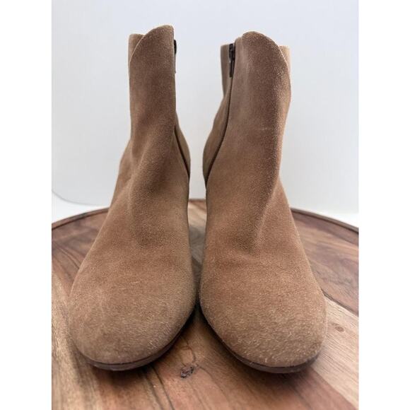 Soludos Boots Womens Size 9 Tan Suede Ankle Booties Side Zip Stacked Block Heel - Picture 2 of 9